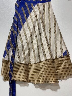 SILK Magic WrapSkirt in Blue, Cream & Gold